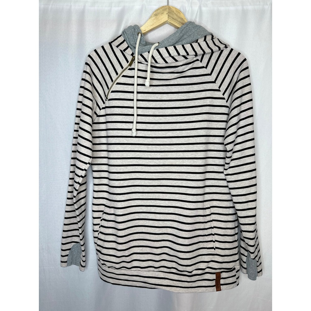Ampersand Avenue Double Hood Striped Sweatshirt, LARGE Preppy Athleisure Cozy